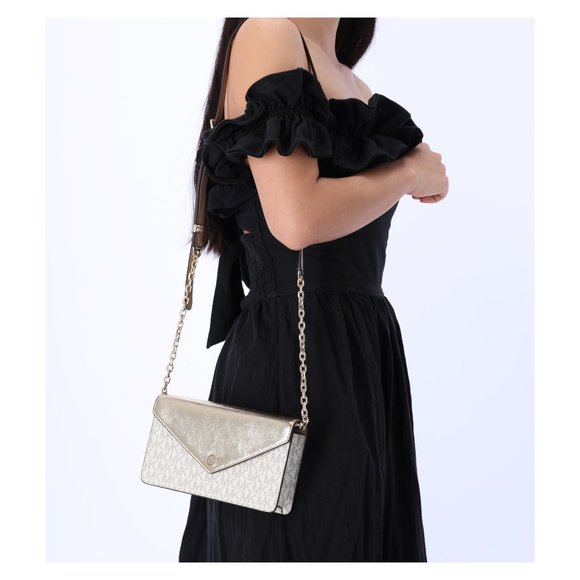 Michael Kors Jet Set Travel Small Signature Clutch Crossbody Vanilla Pale Gold - Picture 1 of 10
